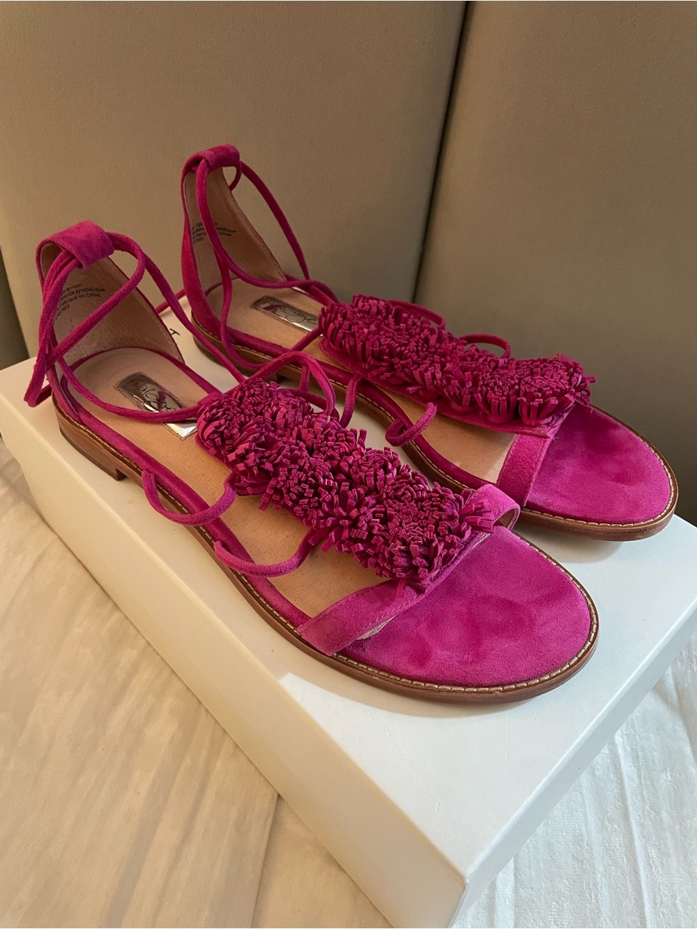 Halogen Fuchsia Suede Lace-Up Braided Front Sandals